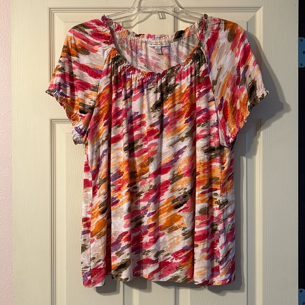 JM Collection Colorful Abstract Print Blouse 2X